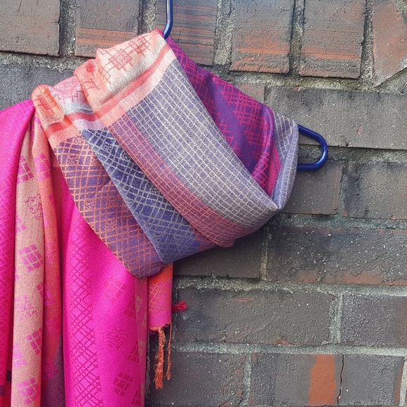 Pink Red Modern Pashmina Scarf Plaid Shawl Wraps - Picture 8 of 10